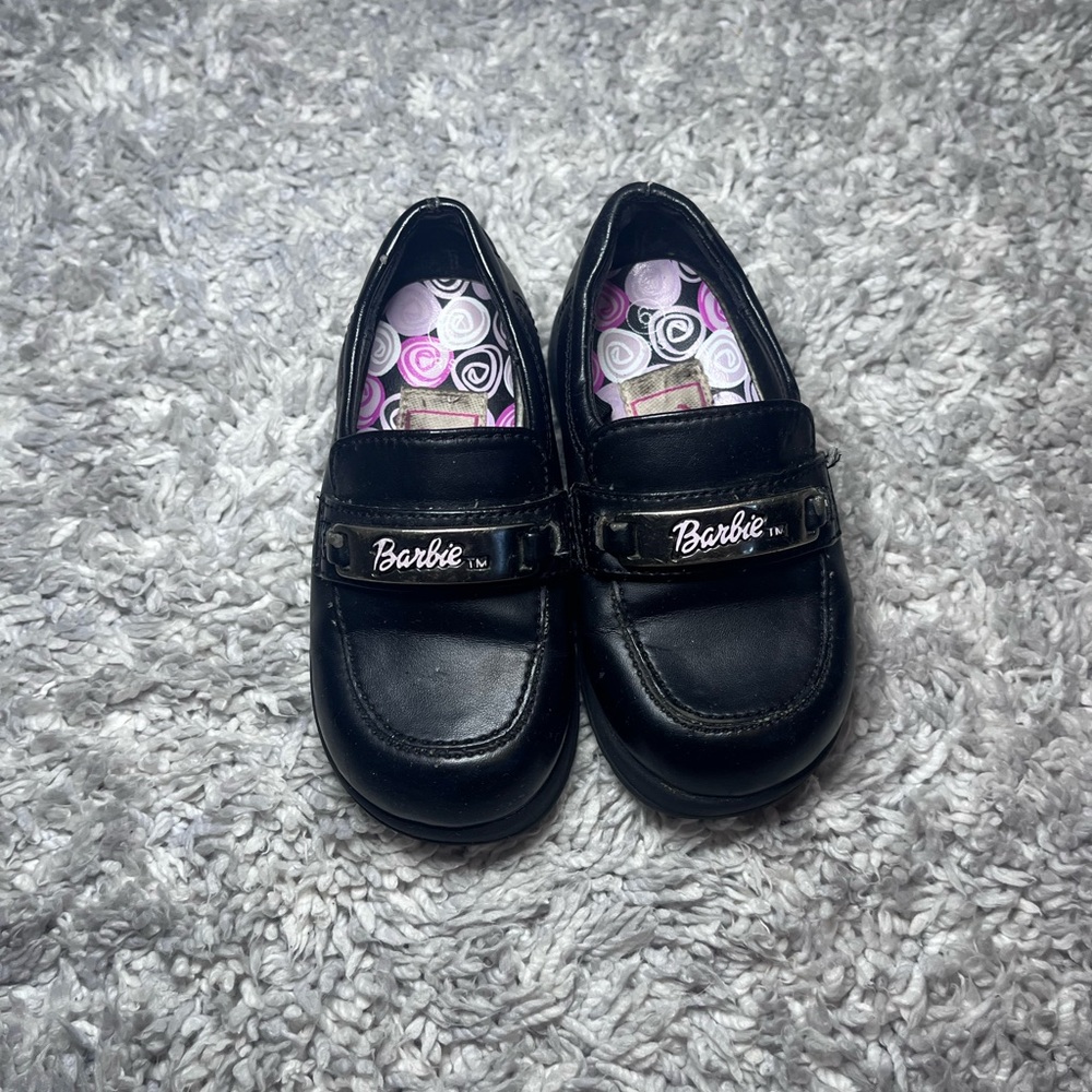Vintage 2001 Kids Barbie Black Leather Loafers